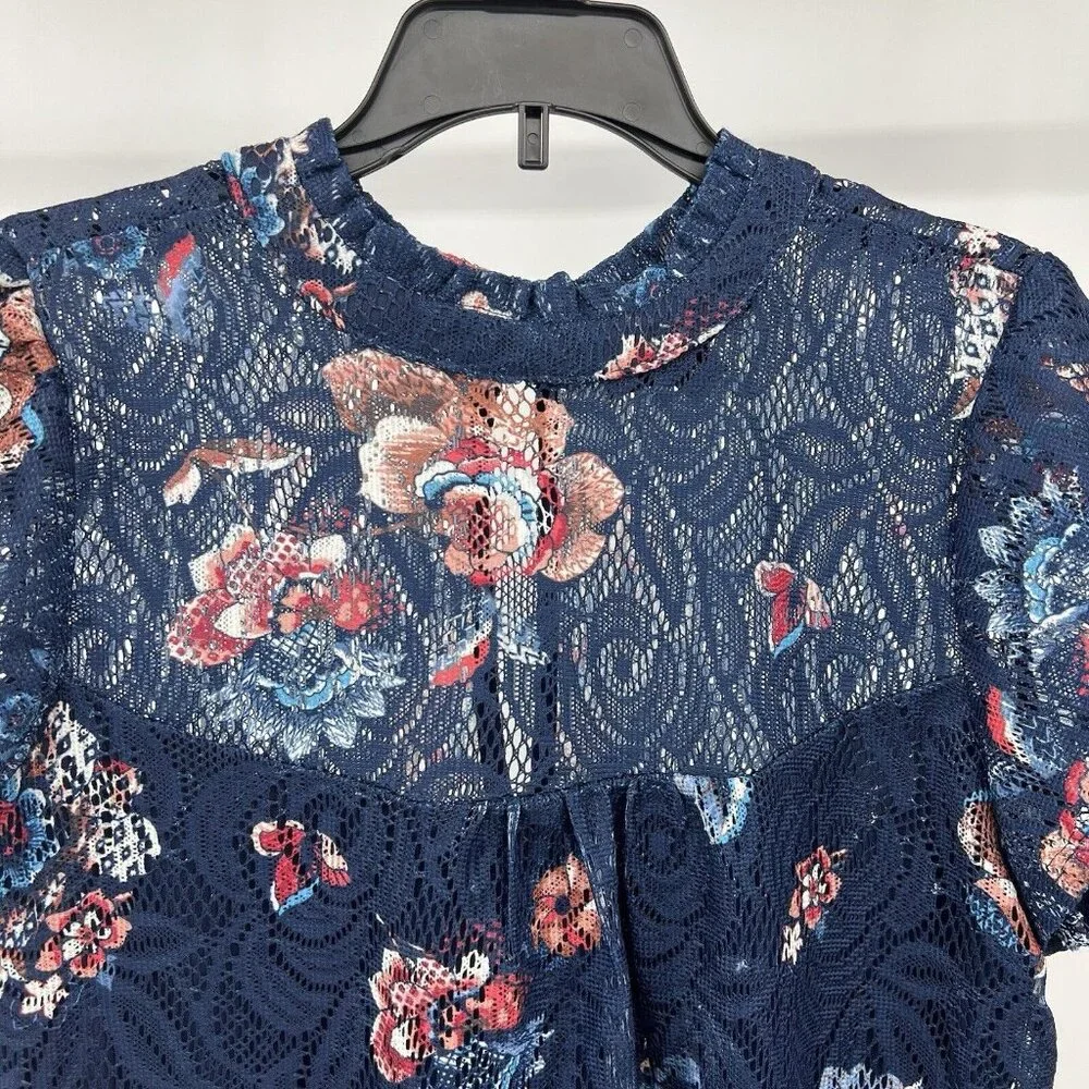HeartSoul Lace Top M‎ Womens NWT Tank Underlay Blue Floral Blouse Size Medium
